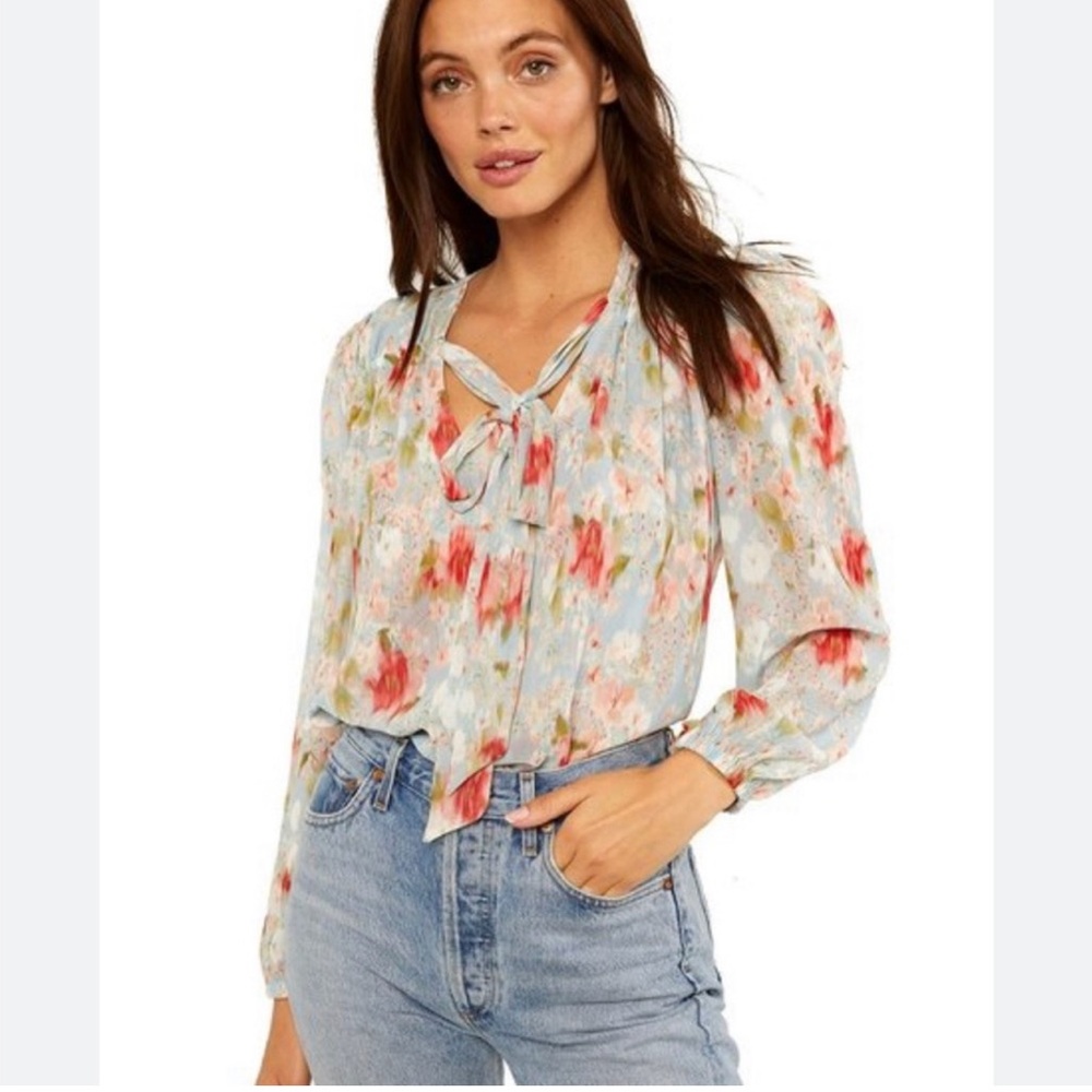 Misa Los Angeles Ceyla top size Small Floral Long Sleeves Tie Neck